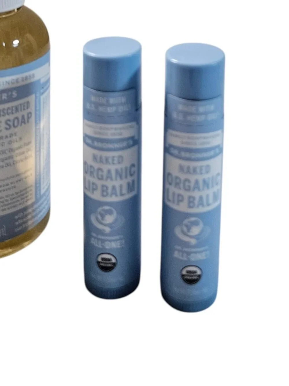 Dr. Bronner's Unscented Bundle: 3 Mini Castile Soaps (2oz) & 2 Naked Lip Balms